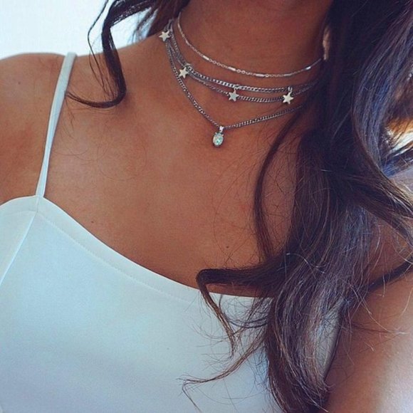 Moonstone & Silver Stars Choker Necklace
